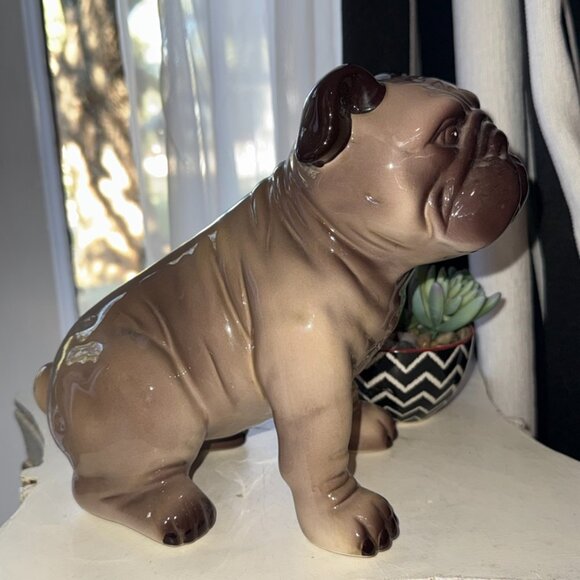 Milo Ceramic VTG Pug English Bulldog Sitting Statue Figurine Tongue Sticking Out - Picture 9 of 14